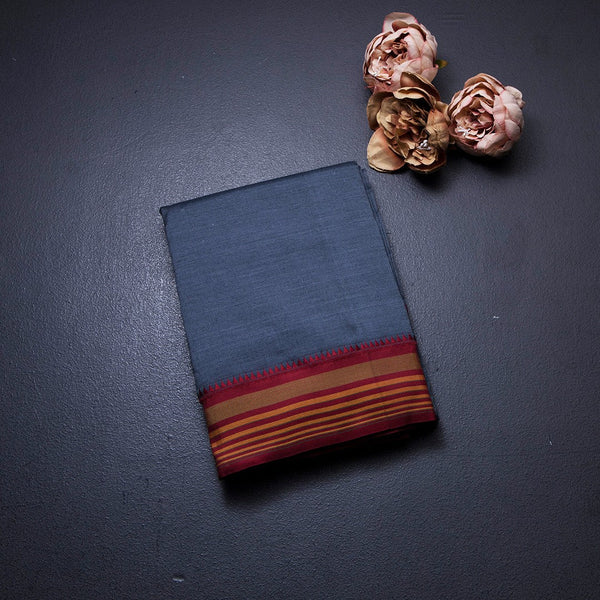 Dharwad Cotton Grey Plain Saree 05