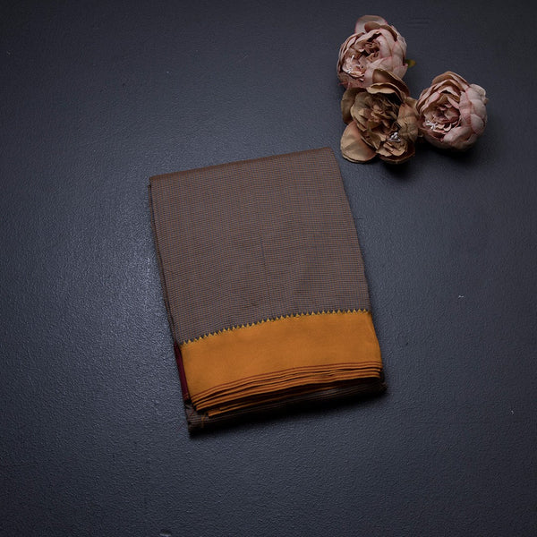 Dharwad Cotton Light Brown Plain Saree