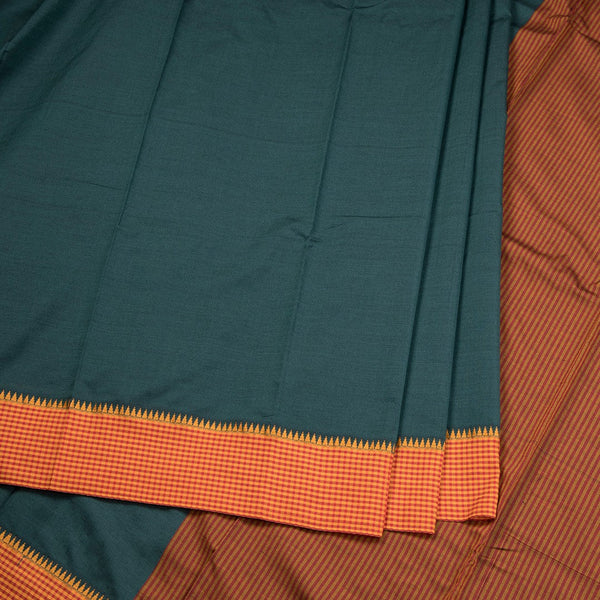Dharwad Cotton Dark Green Plain Saree 04