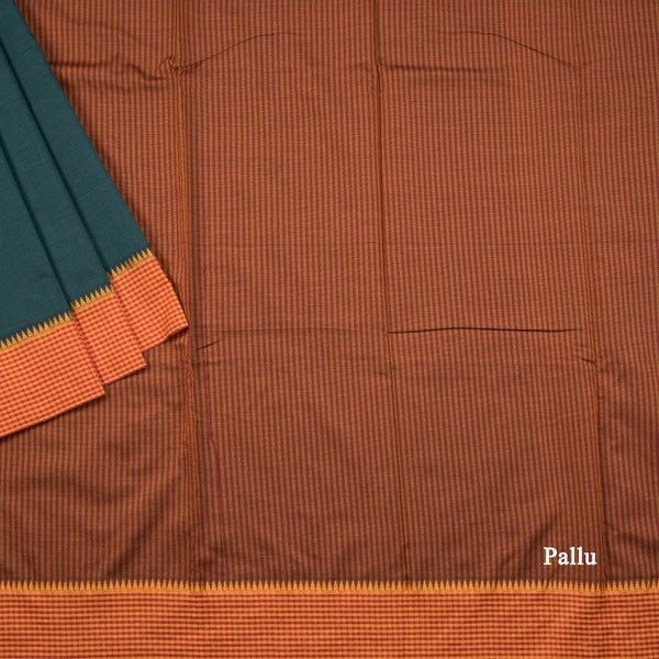 Dharwad Cotton Dark Green Plain Saree 04