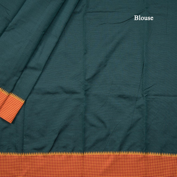 Dharwad Cotton Dark Green Plain Saree 04