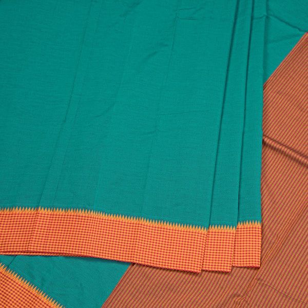 Dharwad Cotton Teal Green Plain Saree