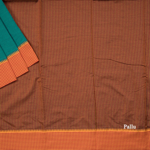 Dharwad Cotton Teal Green Plain Saree