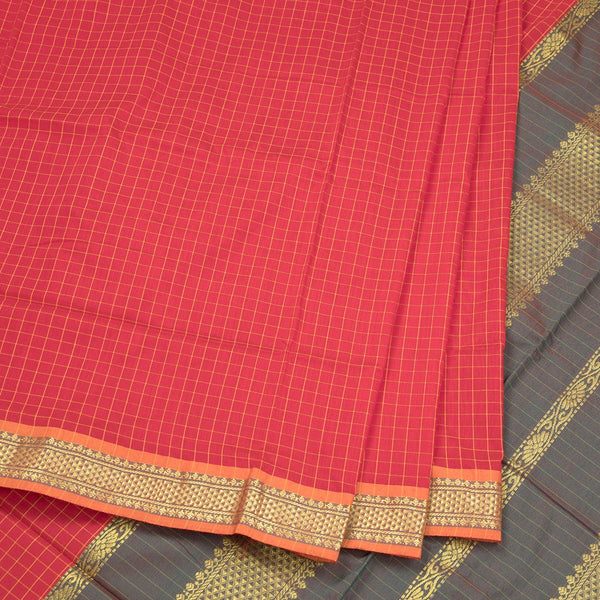 Kalyani Cotton Red Color Checked Saree