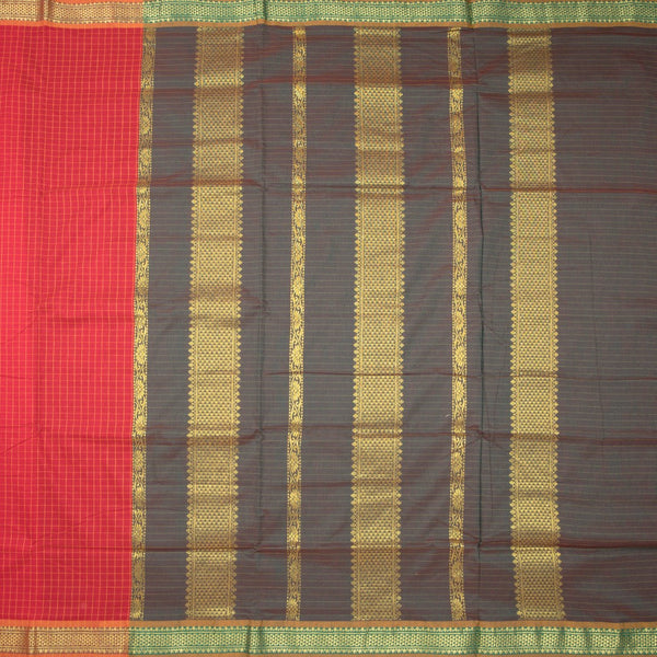 Kalyani Cotton Red Color Checked Saree