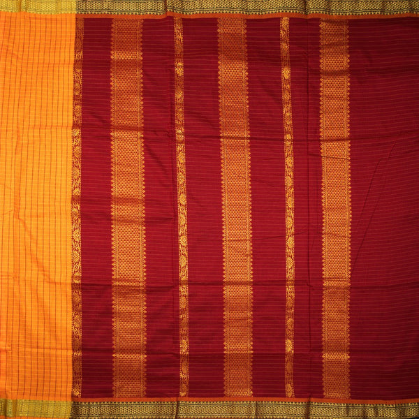 Kalyani Cotton Yellow Color Checked Saree