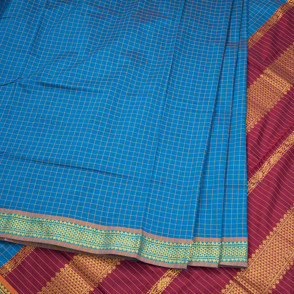 Kalyani Cotton Blue Color Checked Saree