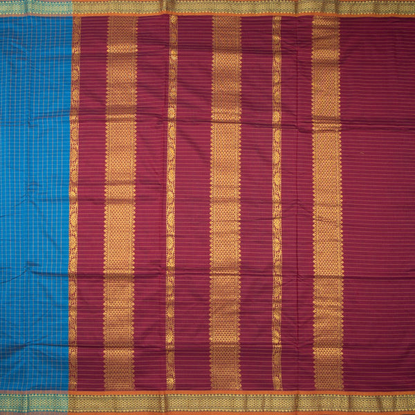 Kalyani Cotton Blue Color Checked Saree