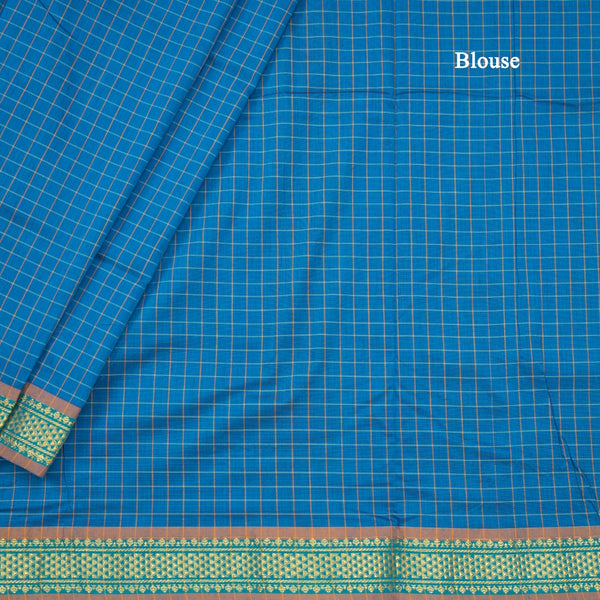 Kalyani Cotton Blue Color Checked Saree