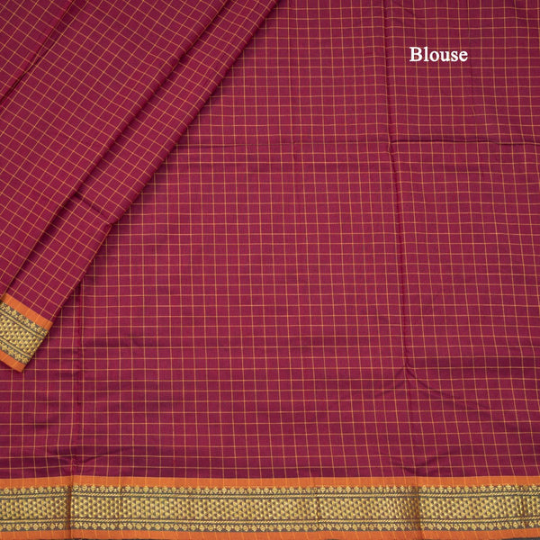 Kalyani Cotton Maroon Color Checked Saree