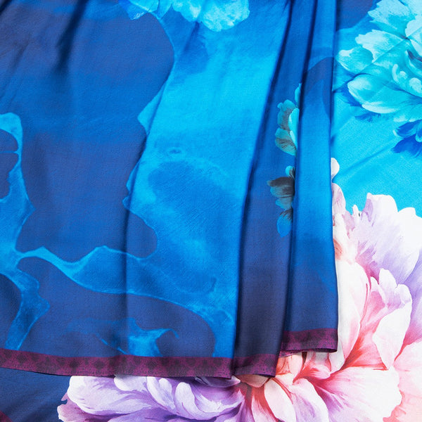 Faux Crepe Blue Printed Saree 04