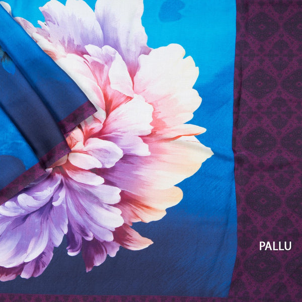 Faux Crepe Blue Printed Saree 04