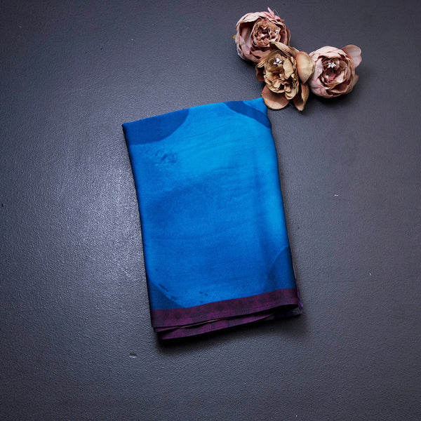 Faux Crepe Blue Printed Saree 04