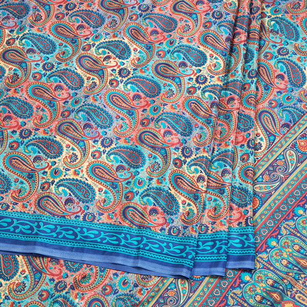 Faux Crepe Blue Printed Saree 05