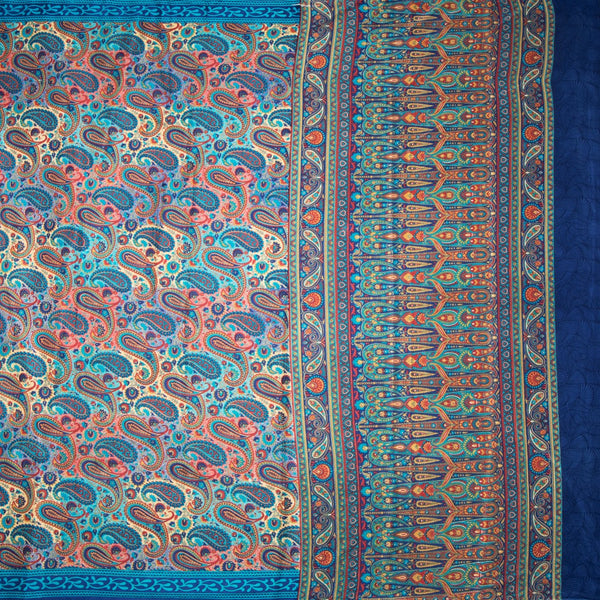 Faux Crepe Blue Printed Saree 05