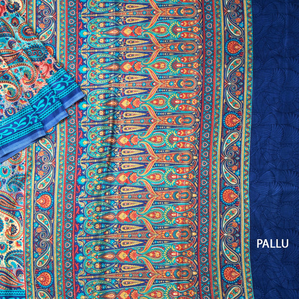 Faux Crepe Blue Printed Saree 05