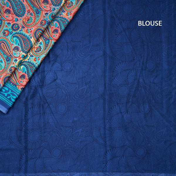 Faux Crepe Blue Printed Saree 05