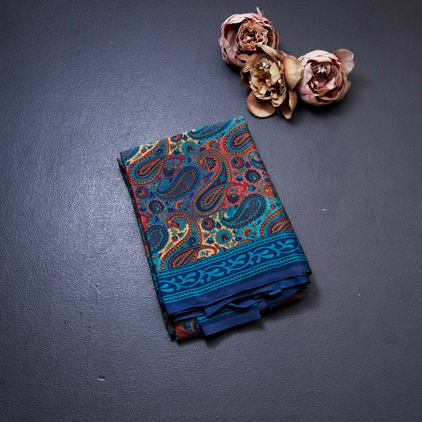 Faux Crepe Blue Printed Saree 05