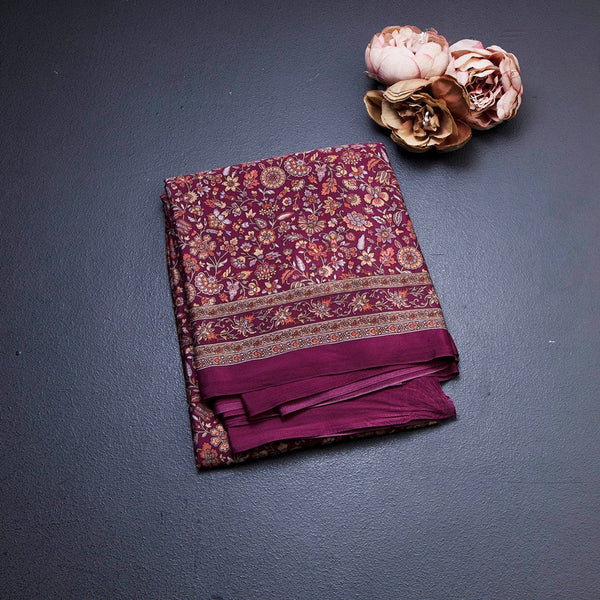 Faux Crepe Purple Printed Saree