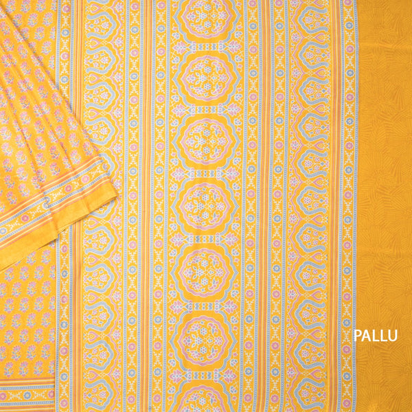 Faux Crepe Yellow Printed Saree 03