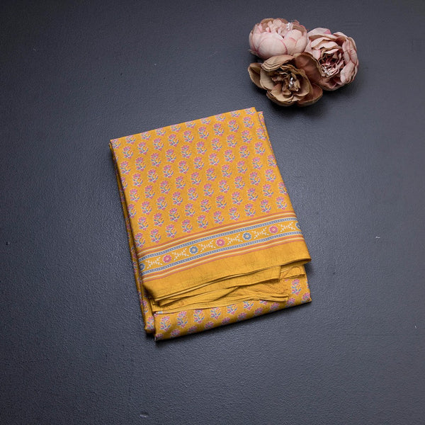 Faux Crepe Yellow Printed Saree 03