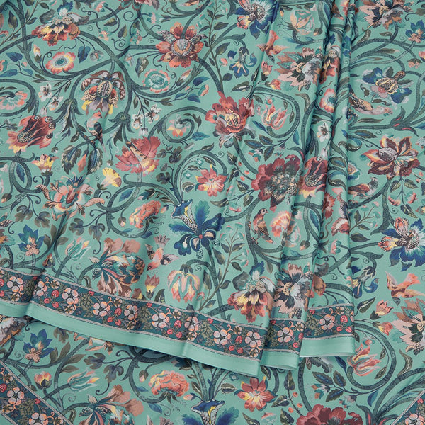 Faux Crepe Pista Green Printed Saree