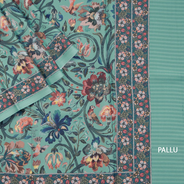 Faux Crepe Pista Green Printed Saree