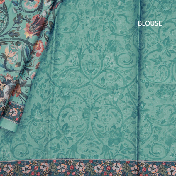 Faux Crepe Pista Green Printed Saree