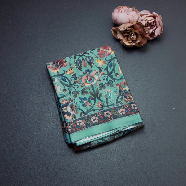 Faux Crepe Pista Green Printed Saree