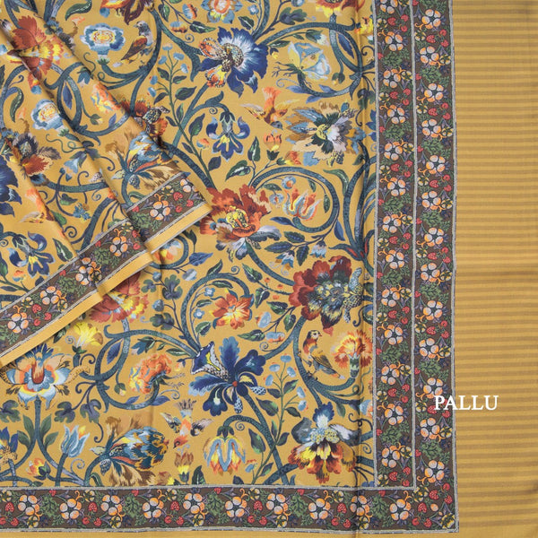 Faux Crepe Yellow Printed Saree 04