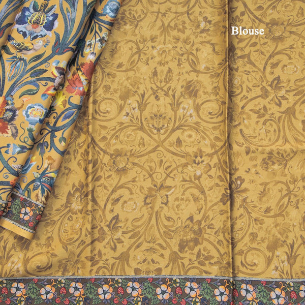 Faux Crepe Yellow Printed Saree 04