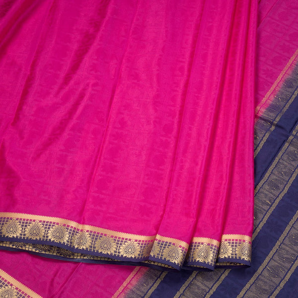 Semi Mysore Silk Magenta Pink Plain Saree 11
