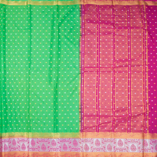 Semi Mysore Silk Parrot Green Embroidered Saree 02
