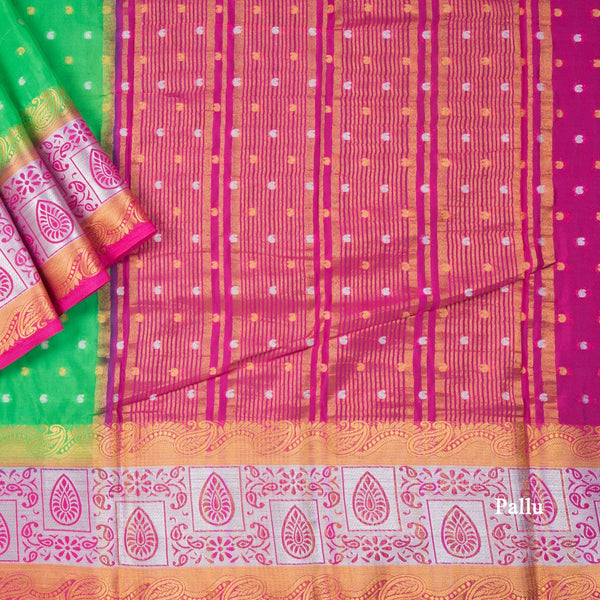 Semi Mysore Silk Parrot Green Embroidered Saree 02