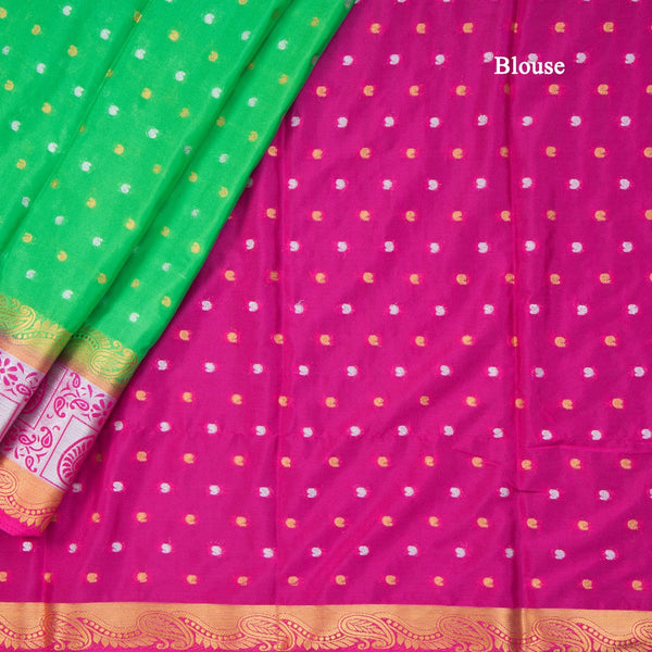 Semi Mysore Silk Parrot Green Embroidered Saree 02