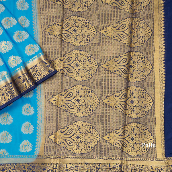 Semi Mysore Silk Sky Blue Embroidered Saree 03