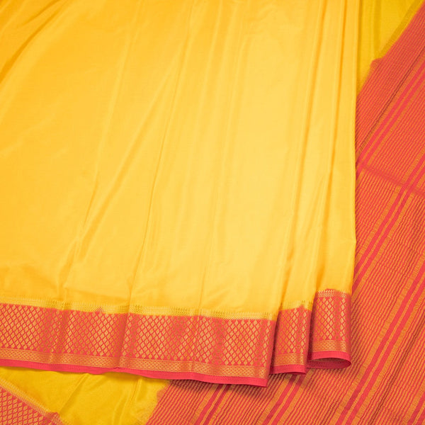 Semi Mysore Silk Lemon Yellow Plain Saree