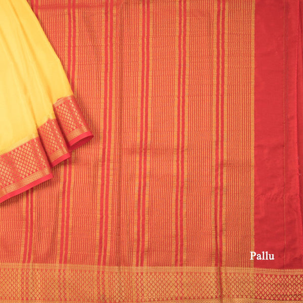 Semi Mysore Silk Lemon Yellow Plain Saree