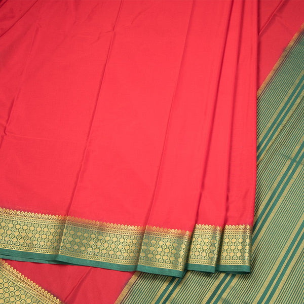 Semi Mysore Silk Red Plain Saree 08