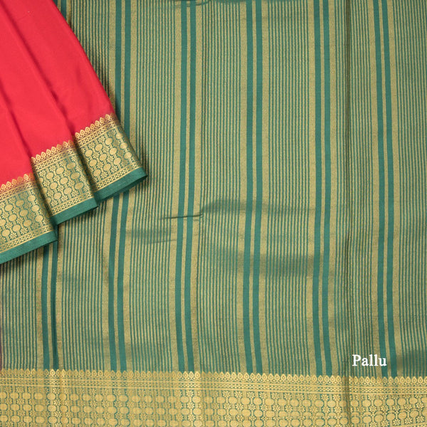 Semi Mysore Silk Red Plain Saree 08