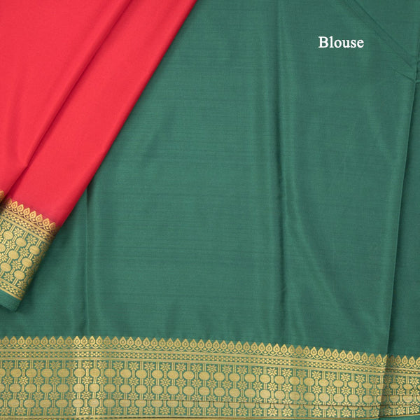 Semi Mysore Silk Red Plain Saree 08