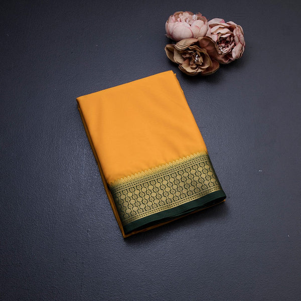 Semi Mysore Silk Mango Yellow Plain Saree 12