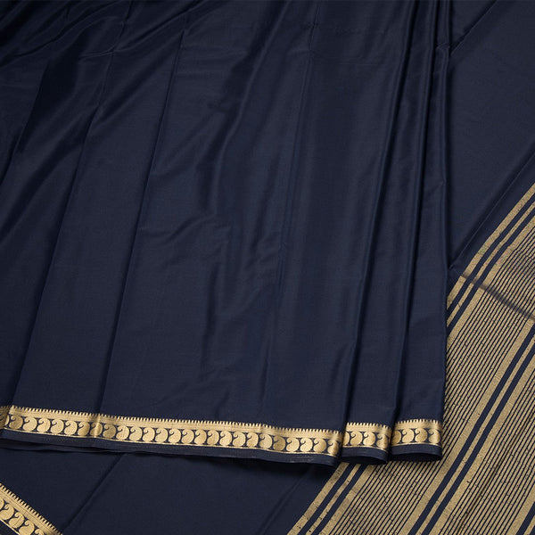 Semi Mysore Silk Black Plain Saree 02