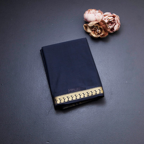 Semi Mysore Silk Black Plain Saree 02