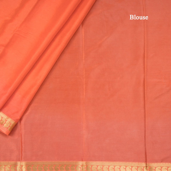 Semi Mysore Silk Peach Plain Saree 03