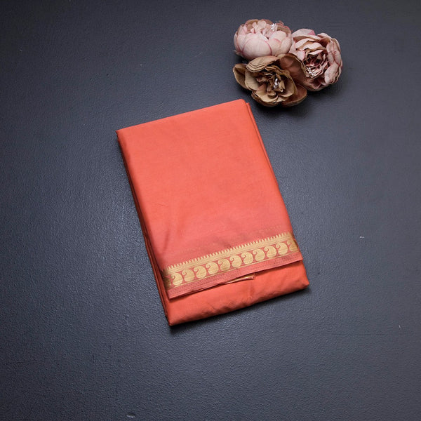 Semi Mysore Silk Peach Plain Saree 03