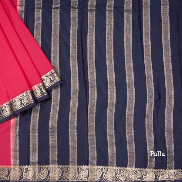 Semi Mysore Silk Red Plain Saree 09