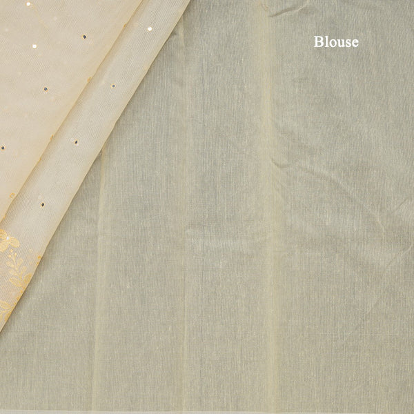 Yellow Kota Cotton Saree With Mirror Work And Thread Embroidered Border