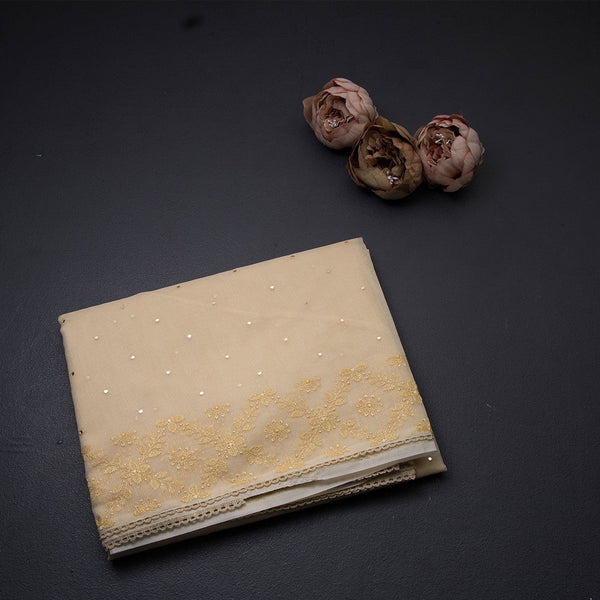 Yellow Kota Cotton Saree With Mirror Work And Thread Embroidered Border