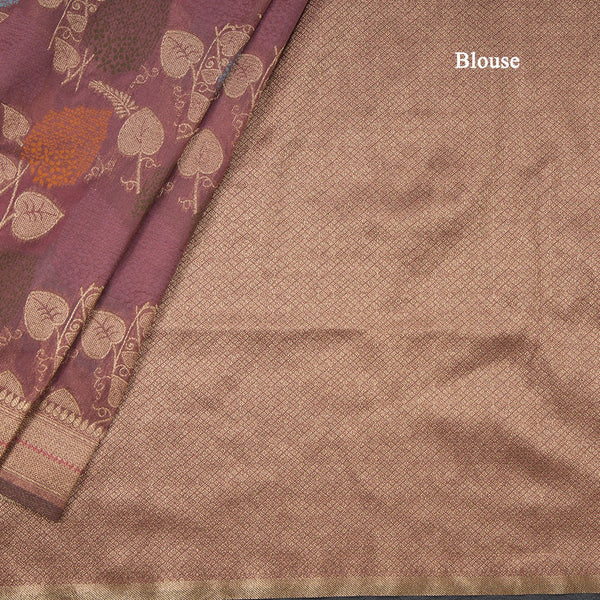 Semi Banaras Wine Colour Embossed With Zari Worked Saree